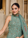 Pastel C-Green Sequins Embroidered Organza Party Wear Unstitched Suit Set