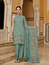 Pastel C-Green Sequins Embroidered Organza Party Wear Unstitched Suit Set