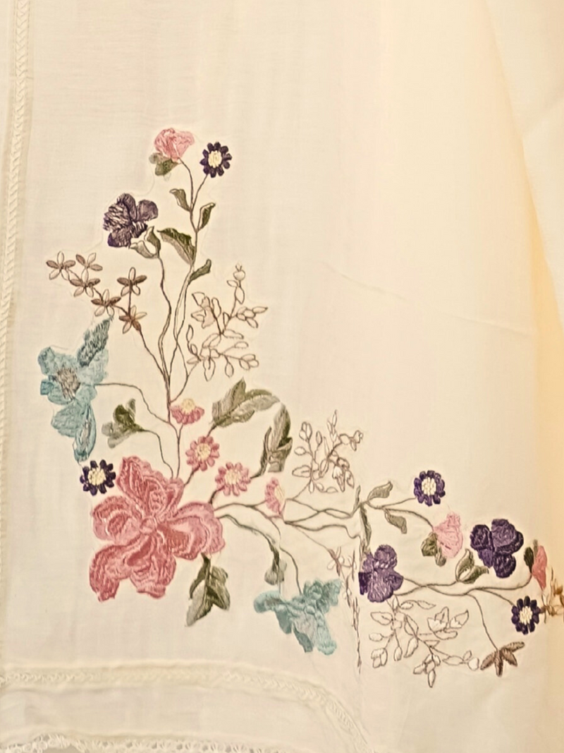 Off White Multihead-Embroidered Silk Linen Party Wear Suit Set