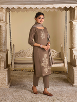Light Woody Pashmina Embroidered Unstitched Suit Set with Shawl