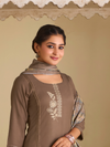 Light Woody Pashmina Embroidered Stitched Suit Set with Shawl