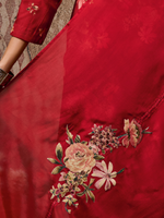 Maharani Red Cottswool Embroidered Unstitched Suit Set with Bottom Work
