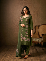 Printed Green Cottswool Embroidered Unstitched Suit Set