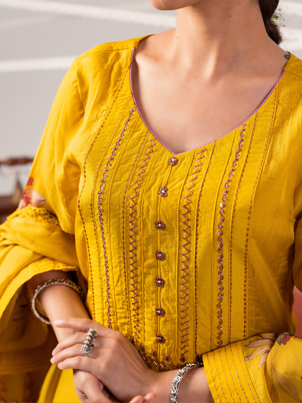 Sun-Glow Organza Printed Aari Embroidered Unstitched Suit Set