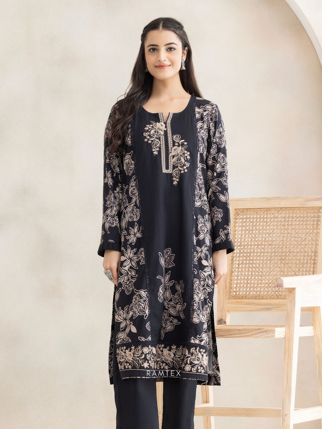 Cottswool Black Printed Embroidered Unstitched Suit Set
