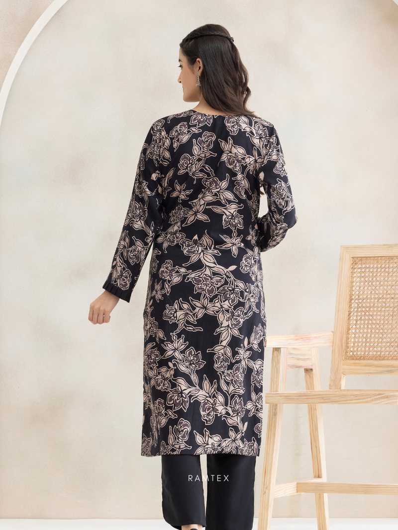 Cottswool Black Printed Embroidered Unstitched Suit Set