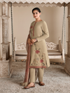 Beige Corduroy Printed Hand-Embroidered Unstitched Suit Set