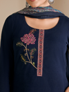 Royal Blue Corduroy Printed Hand-Embroidered Unstitched Suit Set