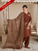 Rust Corduroy Printed Patch & Hand Work Stitched Suit Set
