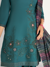 Teal-Green Pure Wool Hand-Embroidered Stitched Suit Set