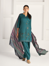 Teal-Green Pure Wool Hand-Embroidered Unstitched Suit Set