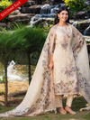 Beige Jute Organza Printed Stitched Suit Set with Hand & Aari work