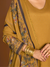 Mustard Organza Printed Aari-Embroidered Unstitched Suit Set