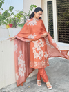 Tangerine Printed Cottswool Hand-Embroidered Unstitched Suit Set