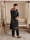 Black Corduroy Printed Hand-Embroidered Unstitched Suit Set