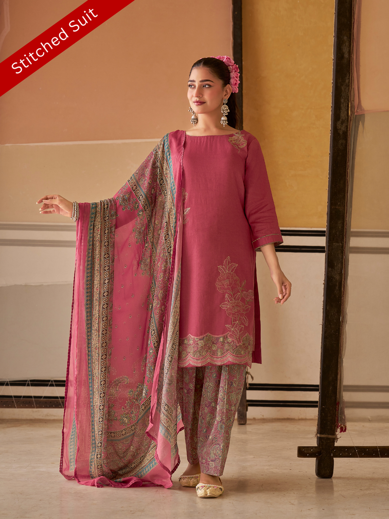 Rose Printed Handwork Stitched Suit Set