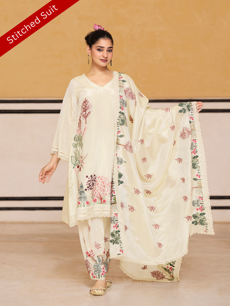 Tissue Silk Embroidered Stitched Suit Set