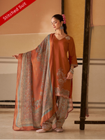 Rust Printed Handwork Stitched Suit Set