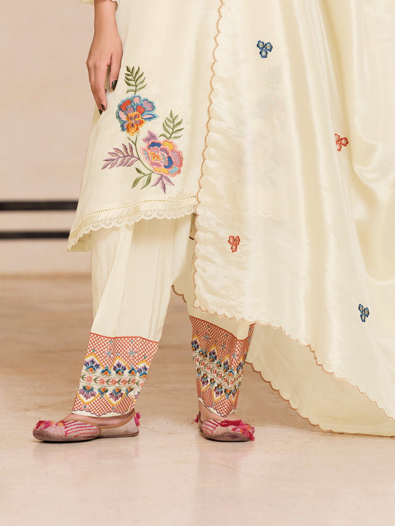 Tissue Silk Multihead Embroidered Stitched Suit Set