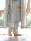 Grey Georgette Chikankari Stitched Suit Set with Patch & Zari Work