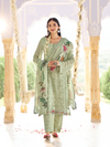 Pastel Green Georgette Chikankari Unstitched Suit Set with Patch & Zari Work
