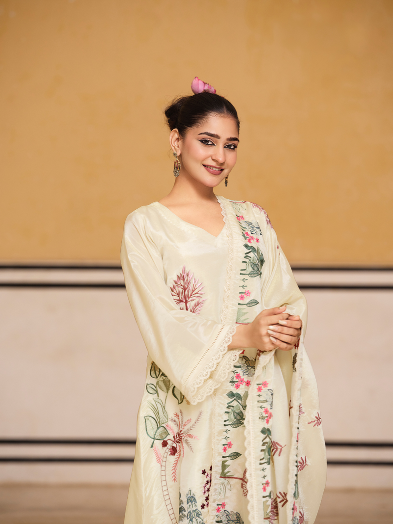 Tissue Silk Embroidered Stitched Suit Set