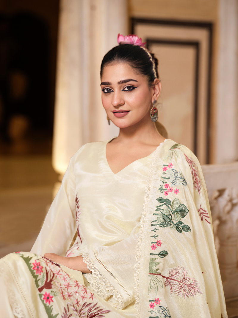 Tissue Silk Embroidered Stitched Suit Set