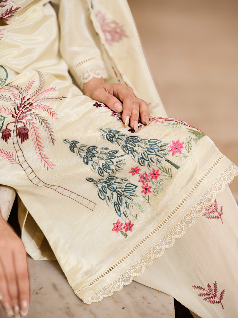 Tissue Silk Embroidered Stitched Suit Set