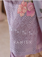 Lilac Georgette Chikankari Unstitched Suit Set with Patch & Zari Work