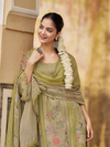Moss Green Organza Printed & Sequin-Embroidered Unstitched Suit Set