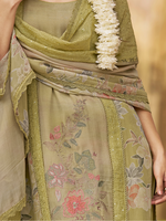 Moss Green Organza Printed & Sequin-Embroidered Unstitched Suit Set