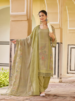 Moss Green Organza Printed & Sequin-Embroidered Unstitched Suit Set