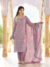 Lilac Georgette Chikankari Unstitched Suit Set with Patch & Zari Work