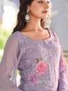 Lilac Georgette Chikankari Unstitched Suit Set with Patch & Zari Work