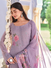 Lilac Georgette Chikankari Unstitched Suit Set with Patch & Zari Work