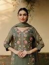 Olive Organza Embroidered Unstitched Suit Set
