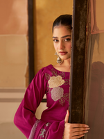 Raspbery  Printed Patchwork Handwork Unstitched Suit Set
