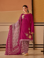 Raspbery  Printed Patchwork Handwork Unstitched Suit Set