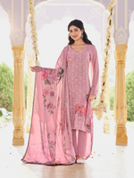 Blush Pink Georgette Chikankari Unstitched Suit Set with Patch & Zari Work