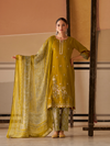 Mustard Printed Handwork Unstitched Suit Set