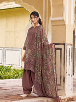 Plum Organza Printed & Sequin-Embroidered Unstitched Suit Set