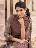 Plum Organza Printed & Sequin-Embroidered Unstitched Suit Set