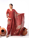 Rust Printed Handwork Unstitched Suit Set