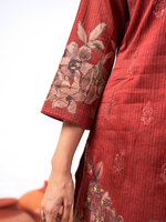 Rust Printed Handwork Unstitched Suit Set