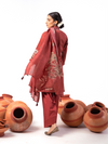 Rust Printed Handwork Unstitched Suit Set