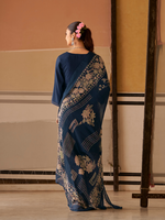 Navy Printed Patchwork Handwork Unstitched Suit Set