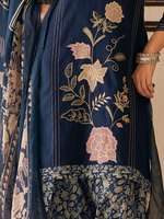 Navy Printed Patchwork Handwork Unstitched Suit Set