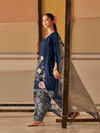 Navy Printed Patchwork Handwork Unstitched Suit Set