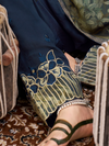 Deep Blue Printed Tissue Organza Unstitched Suit Set with Zari and Intricate Embroidery
