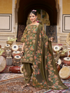 Olive Printed Tissue Organza Unstitched Suit Set with Zari and Intricate Embroidery
